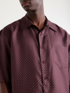 SAINT LAURENT - Printed Silk-Satin Polo Shirt - Burgundy