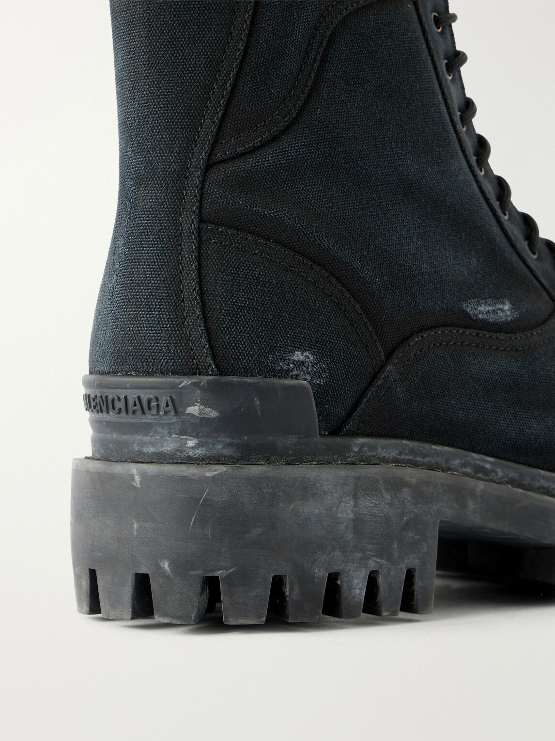 Balenciaga - Combat Strike Distressed Canvas Ankle Boots - Black