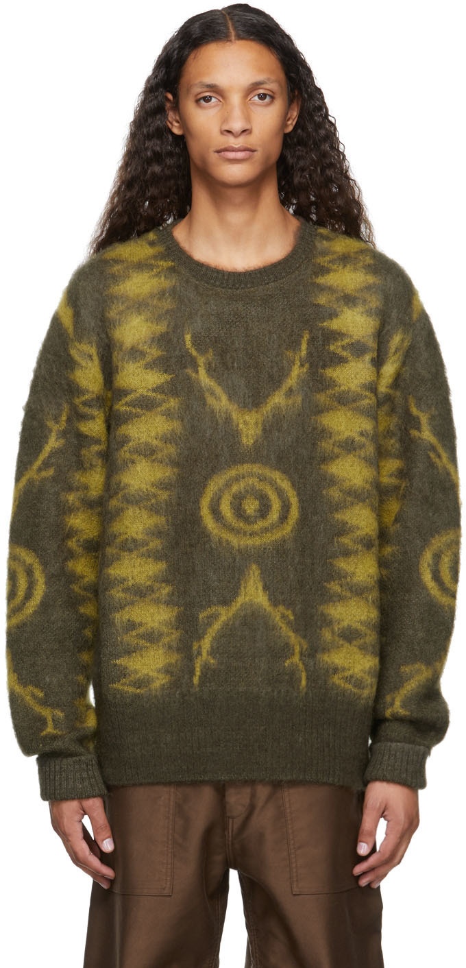 South2 West8 Khaki & Green Loose Mohair Sweater South2 West8