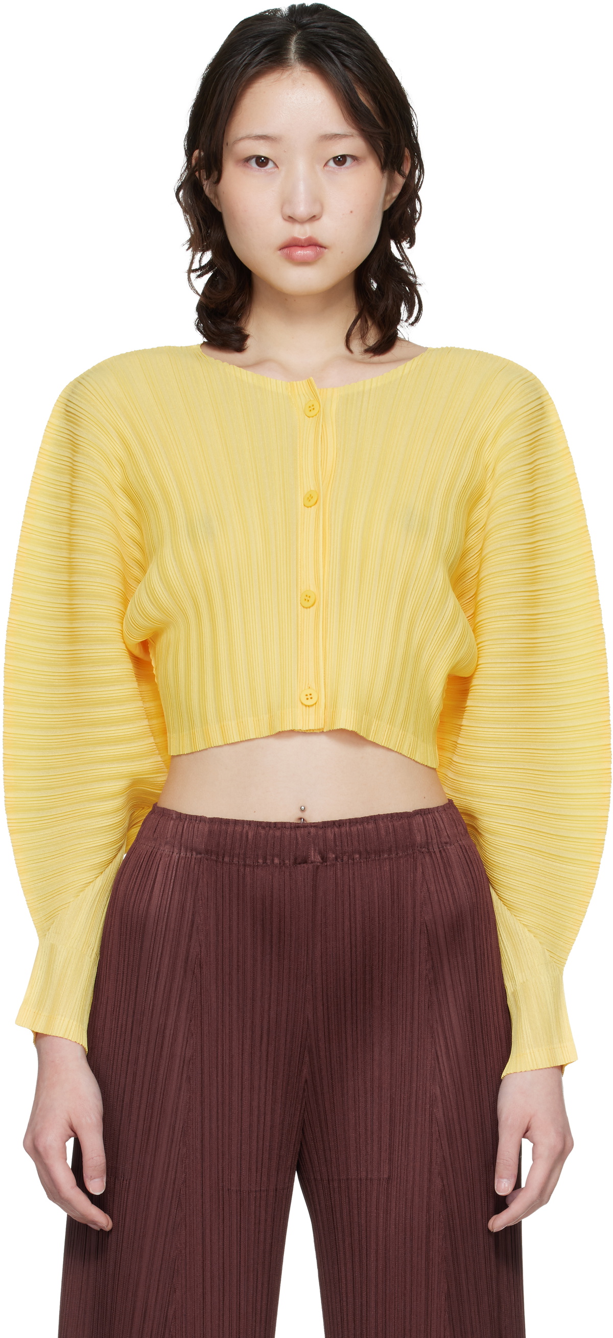 PLEATS PLEASE ISSEY MIYAKE Yellow Rib Pleats January Cardigan