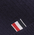 Thom Browne - Grosgrain-Trimmed Striped Ribbed Merino Wool Beanie - Blue