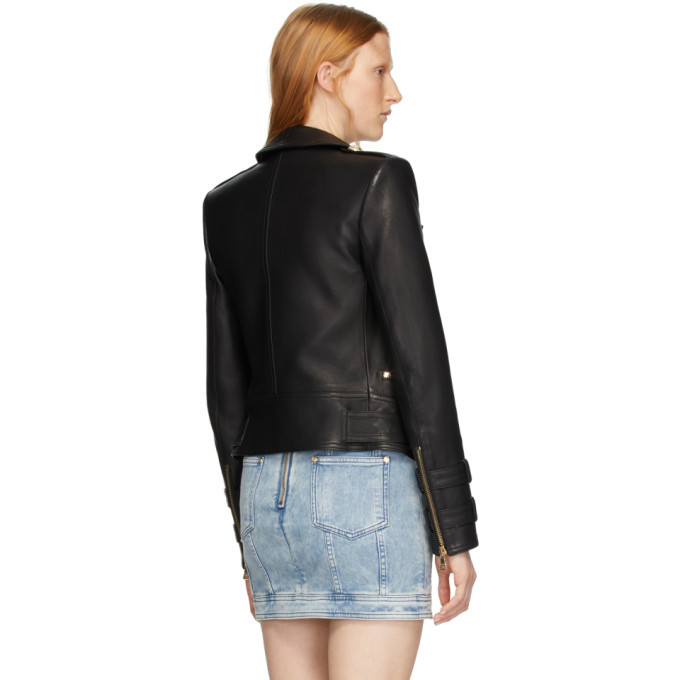 Balmain Black Leather 6-Button Biker Jacket Balmain