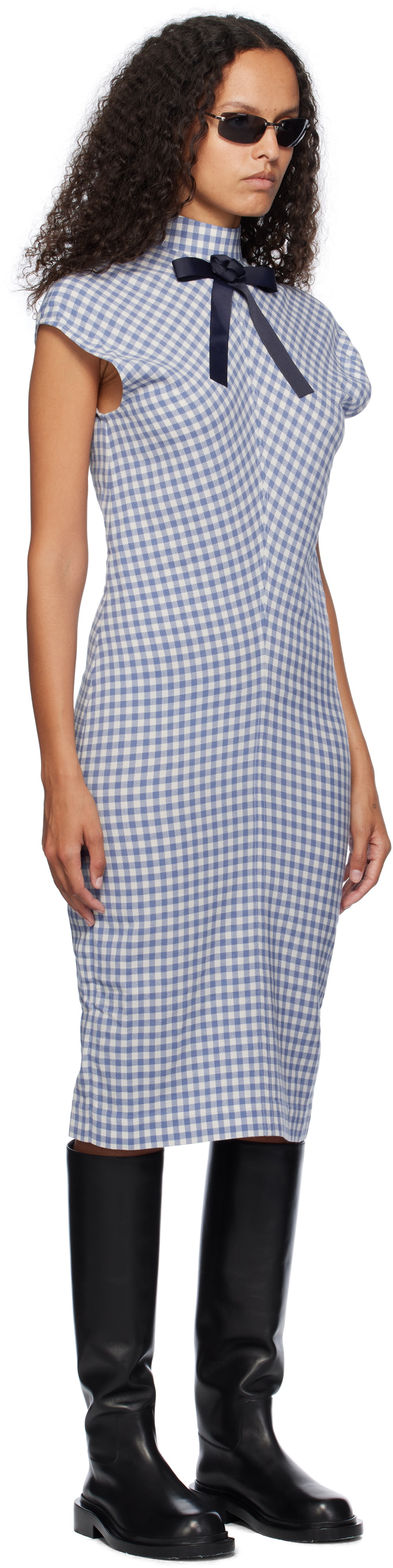 AO Yes Blue & White Ribbon Tie Bias Cut Midi Dress AO Yes