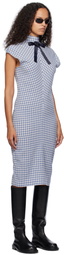 AO Yes Blue & White Ribbon Tie Bias Cut Midi Dress