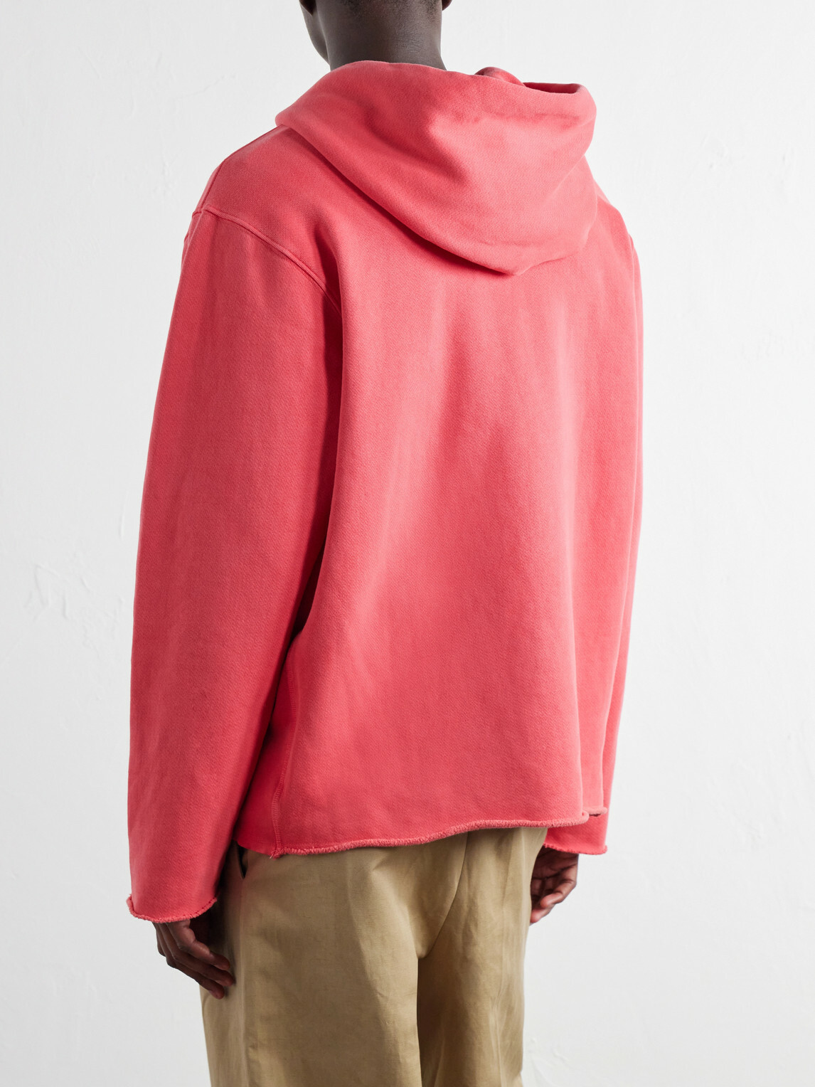 Les Tien - Garment-Dyed Distressed Cotton-Jersey Zip-Up Hoodie - Red