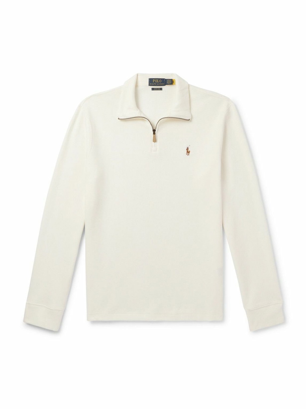 Photo: Polo Ralph Lauren - Logo-Embroidered Ribbed Cotton Half-Zip Sweater - White