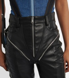 Mugler - Zipped high-waisted leather pants