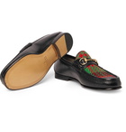 Gucci - Roos Horsebit Embroidered Leather and Checked Tweed Loafers - Men - Black