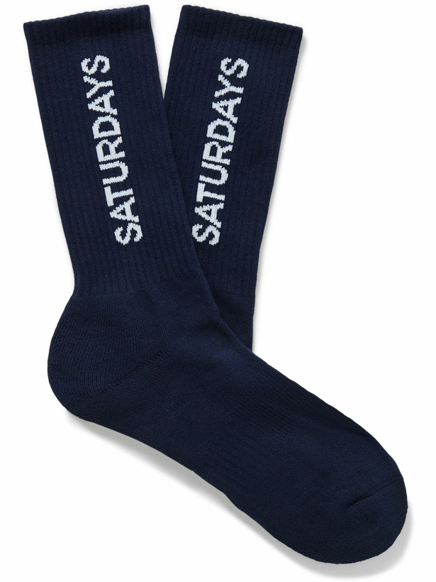 Photo: Saturdays NYC - Logo-Intarsia Ribbed Cotton-Blend Socks
