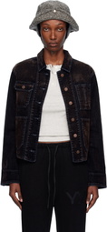 OPEN YY Black Velvet Denim Trucker Jacket