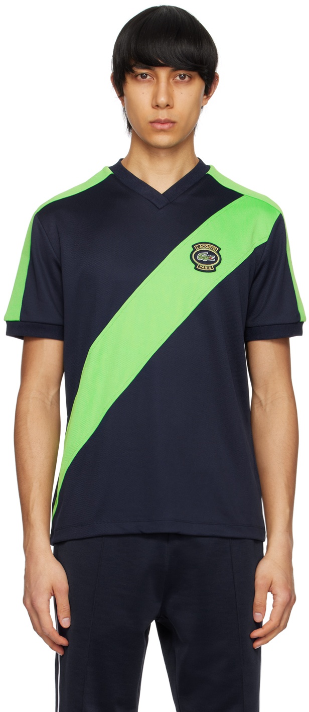 Photo: Lacoste Navy & Green Heritage T-Shirt