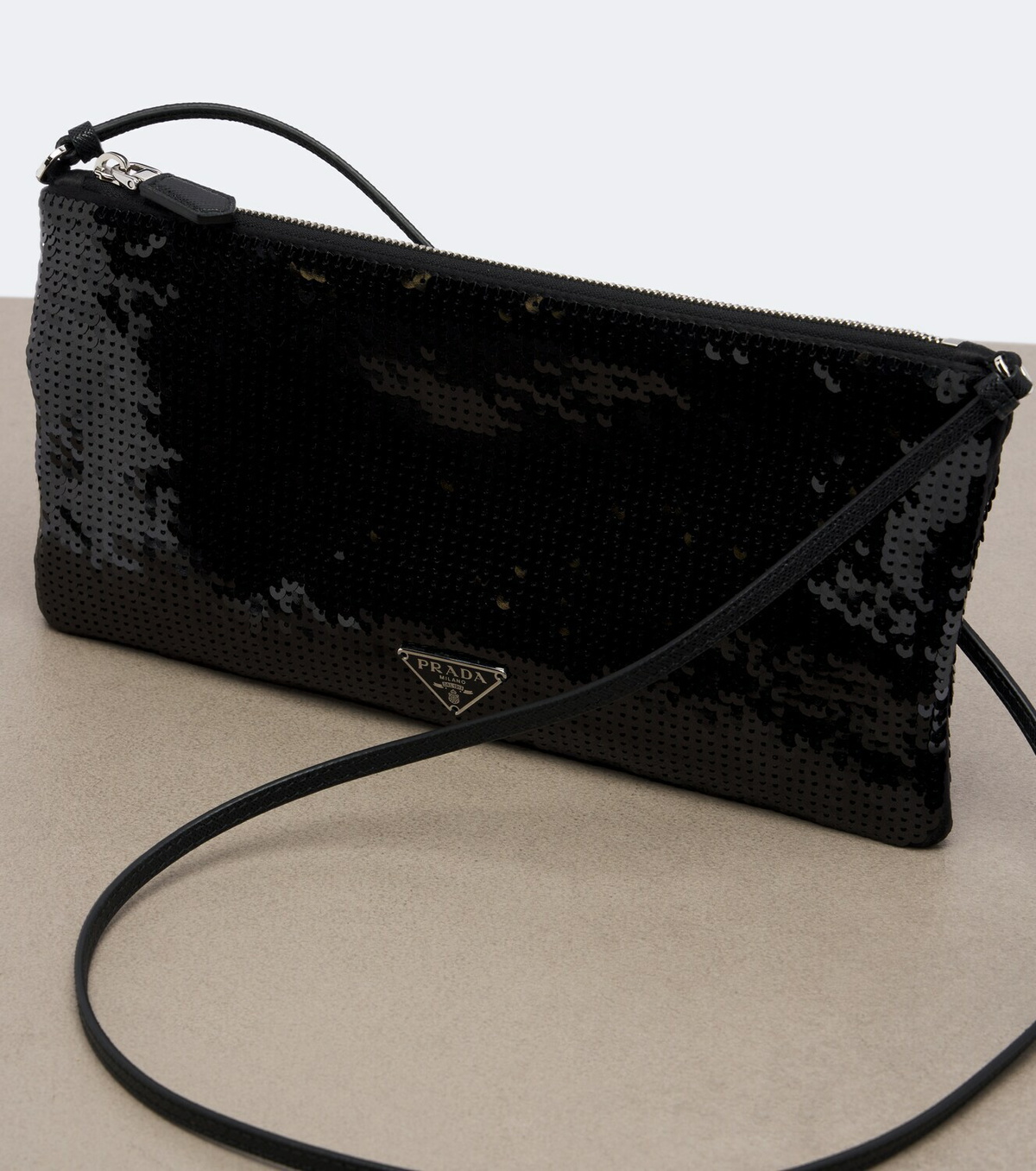 Prada Leather-trimmed sequined crossbody bag