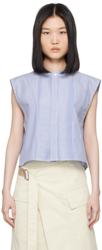 Photo: Helmut Lang Blue & White Sleeveless Tuxedo Shirt