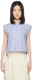 Helmut Lang Blue & White Sleeveless Tuxedo Shirt