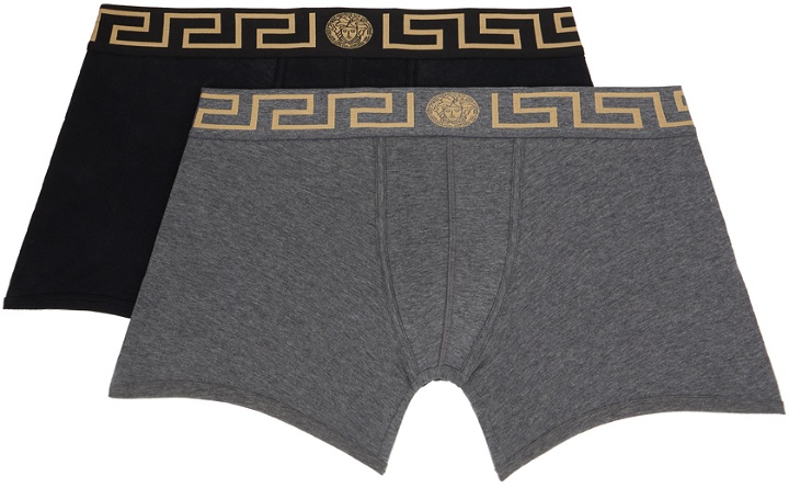 Photo: Versace Underwear Two-Pack Black & Gray Greca Border Boxers