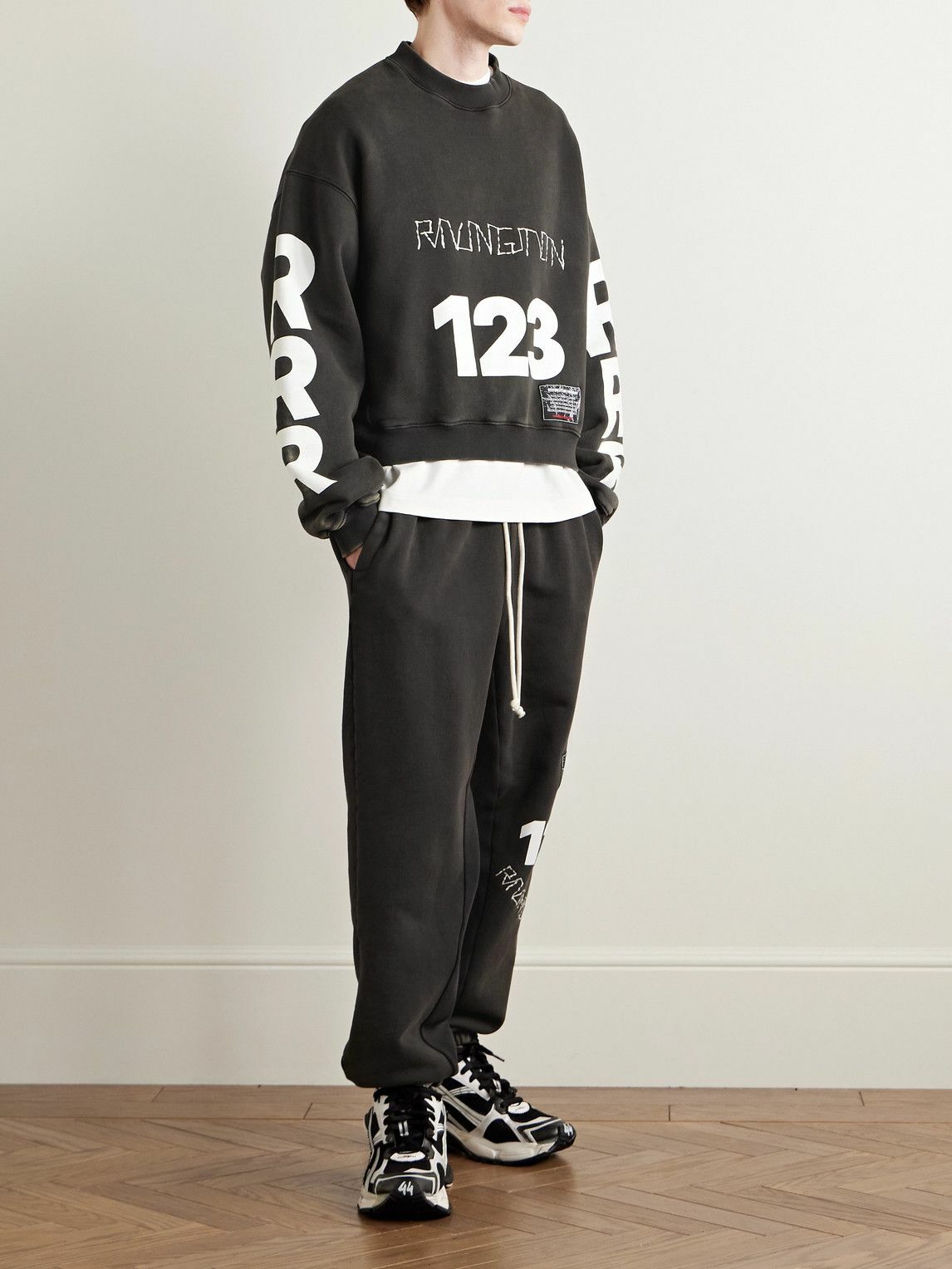 RRR123 - CVA Logo-Print Embroidered Cotton-Jersey Sweatshirt - Black