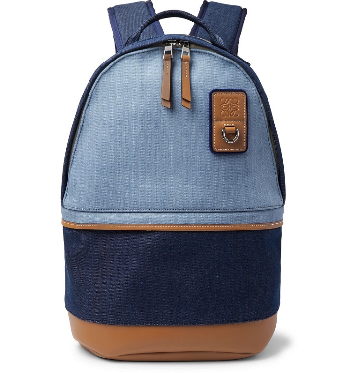 Photo: Loewe - Eye/LOEWE/Nature Logo-Debossed Leather-Trimmed Colour-Block Denim Backpack - Blue