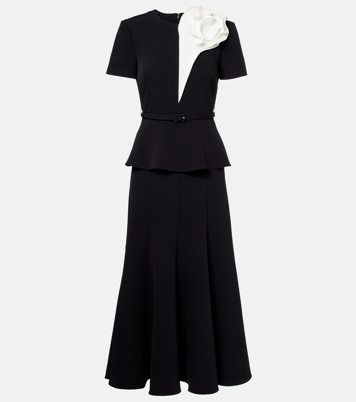 Roland Mouret Floral-appliqué crêpe midi dress