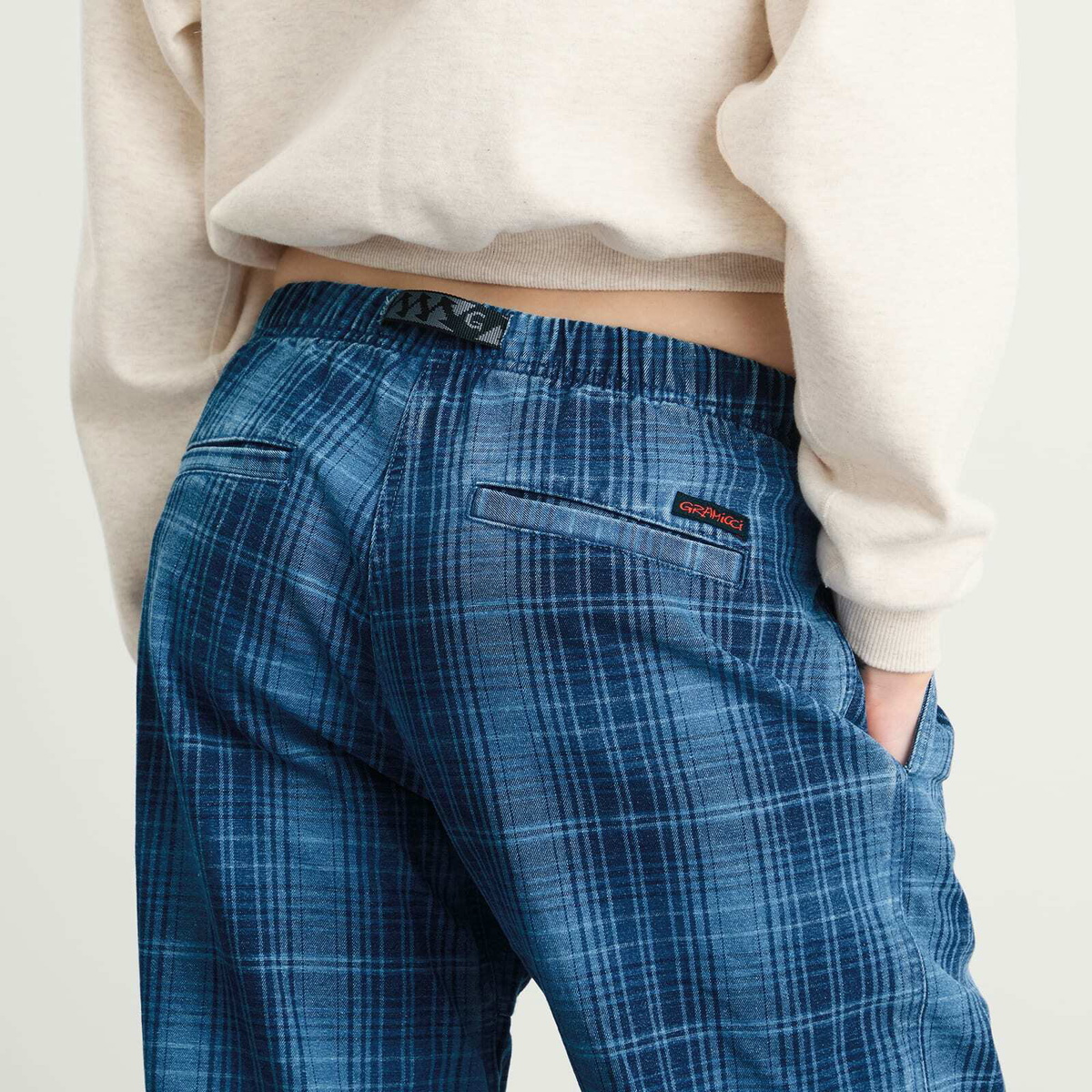 Gramicci Women's O.G Denim Plaid Pant in Indigo Checkered Plaid