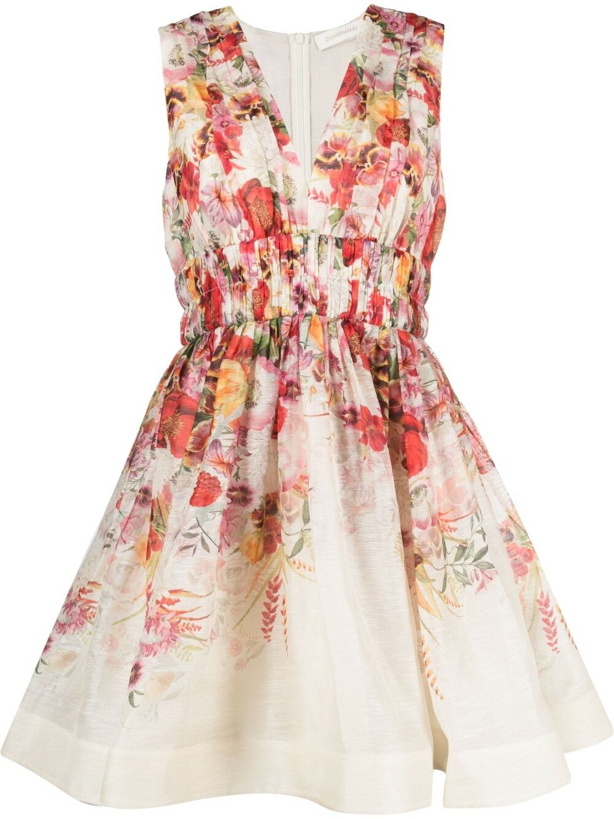 Photo: ZIMMERMANN - Floral Print Silk Blend Linen Short Dress