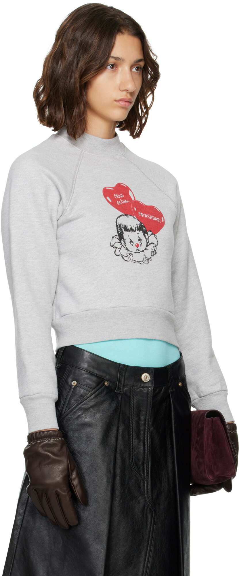 WILLY CHAVARRIA Gray 'PAYASADAS!' Shrunken Crew Sweatshirt
