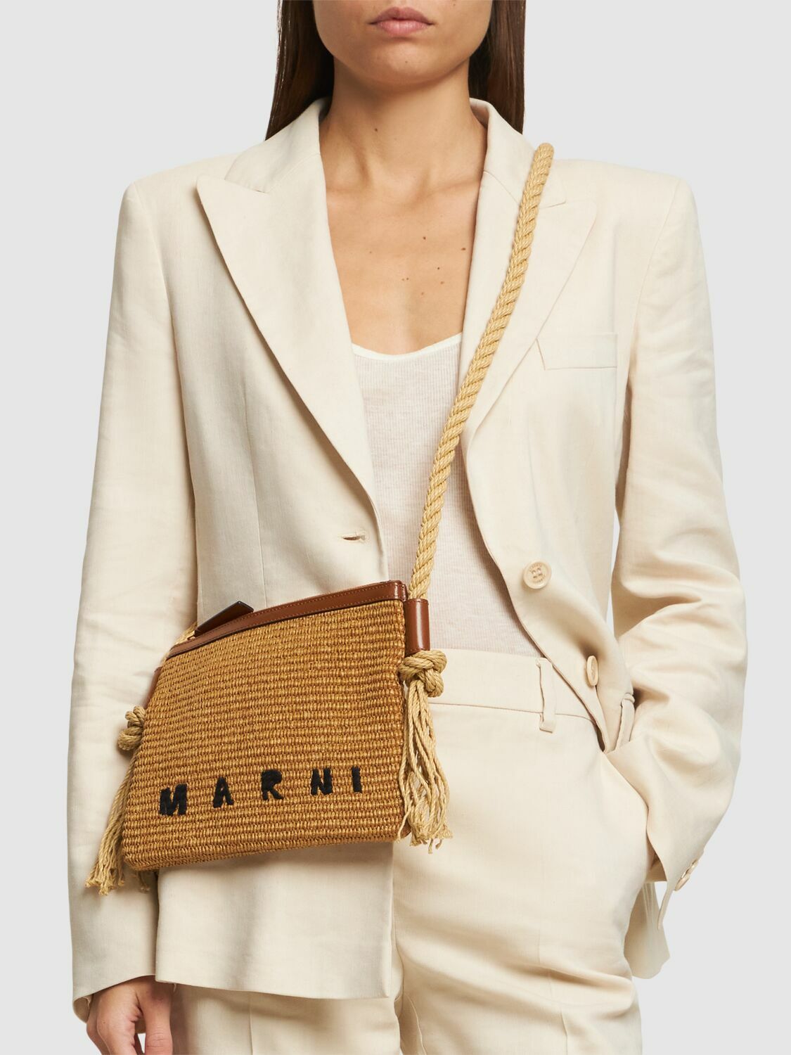 MARNI - Marcel Raffia Effect Zip Crossbody Bag Marni