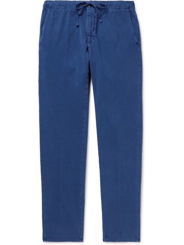 Photo: Incotex - Slim-Fit Cotton-Blend Seersucker Trousers - Blue