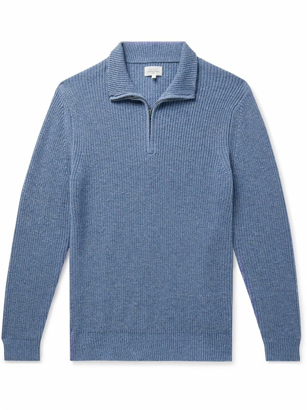 Photo: Hartford - Slim-Fit Ribbed Wool and Cashmere-Blend Half-Zip Sweater - Blue