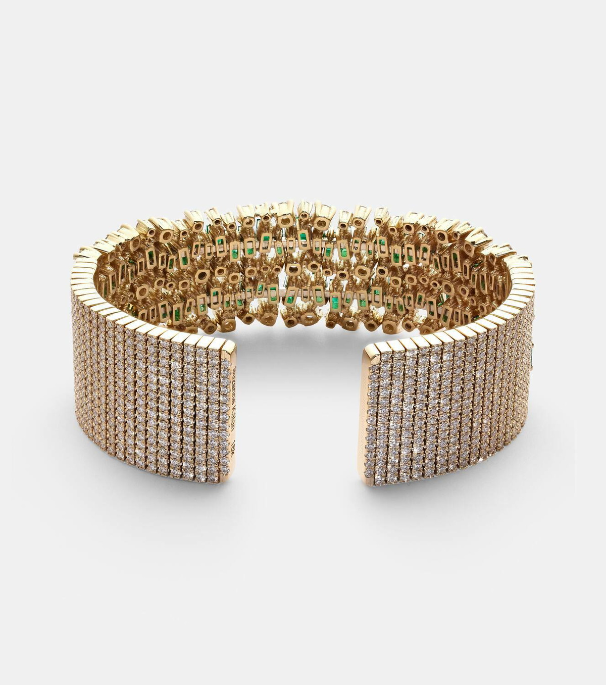 Suzanne Kalan 18kt gold bangle with emeralds and diamonds