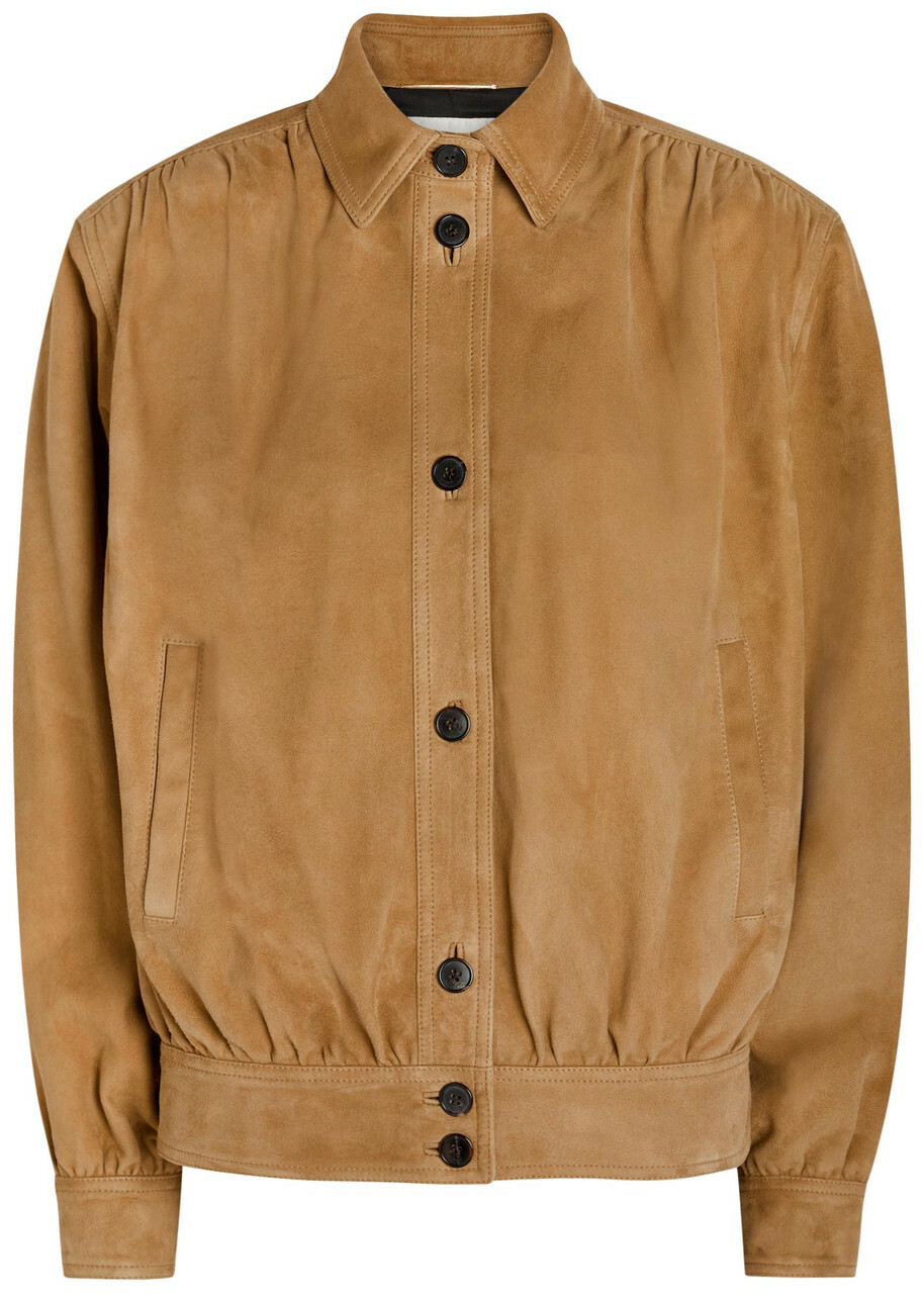 Saint Laurent Gathered Suede Jacket Dark Brown