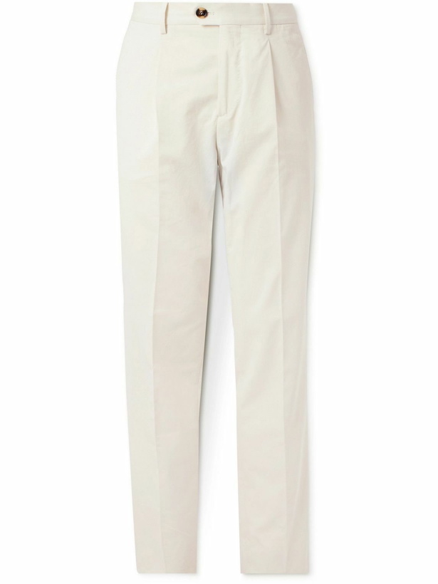 Photo: Brunello Cucinelli - Straight-Leg Pleated Cotton-Blend Twill Suit Trousers - White