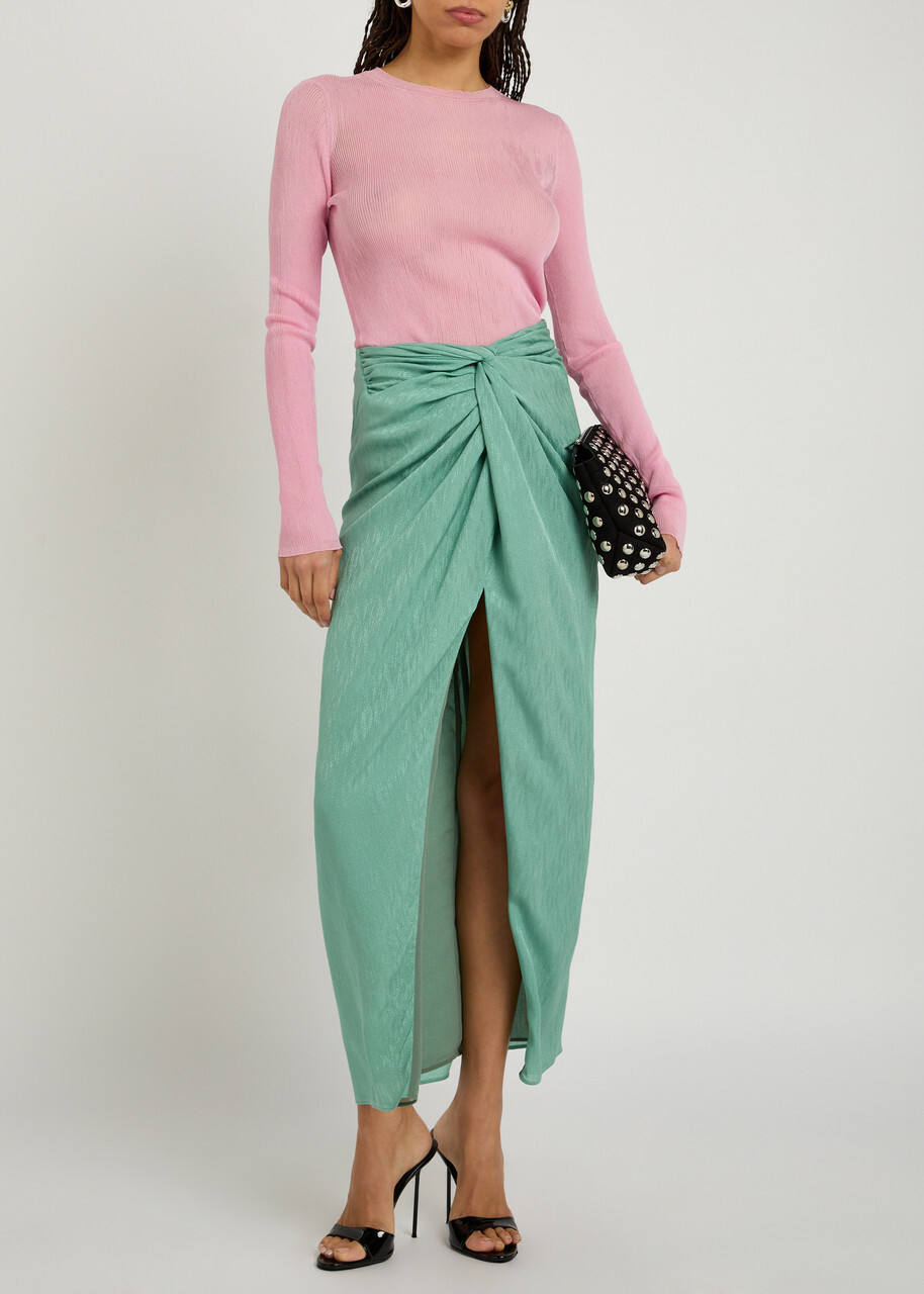 Blaze Milano Konik Twist Silk Maxi Skirt Teal