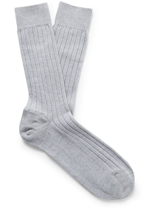 Photo: Sunspel - Ribbed Merino Wool Socks - Gray