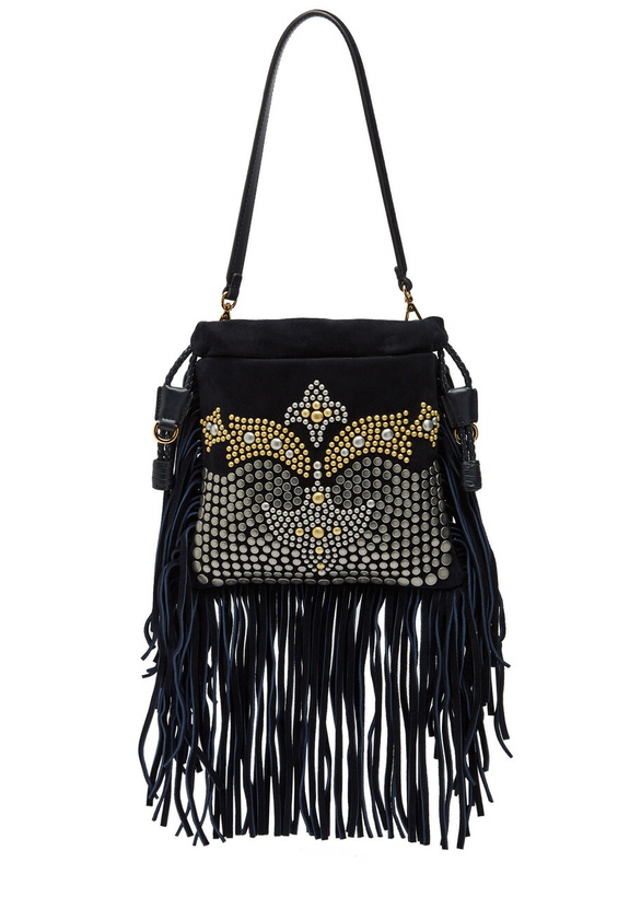 Photo: Etro Kalispera Small Stud-embellished Suede Shoulder bag - Blue - One Size