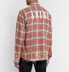 AMIRI - Logo-Appliquéd Distressed Checked Cotton and Linen-Blend Flannel Shirt - Red