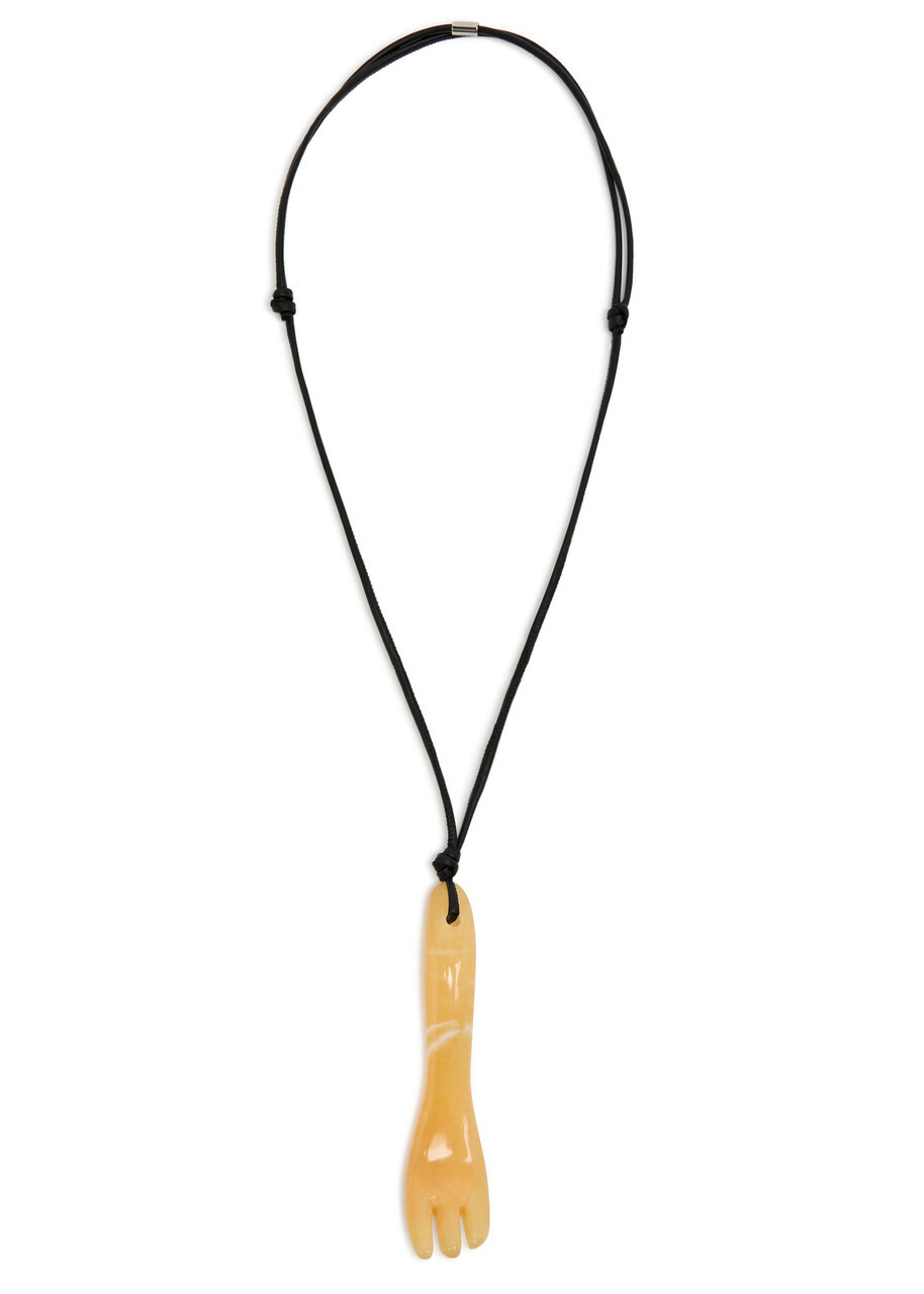 Lemaire Gua Sha Fork Aragonite and Leather Necklace - Yellow - One Size