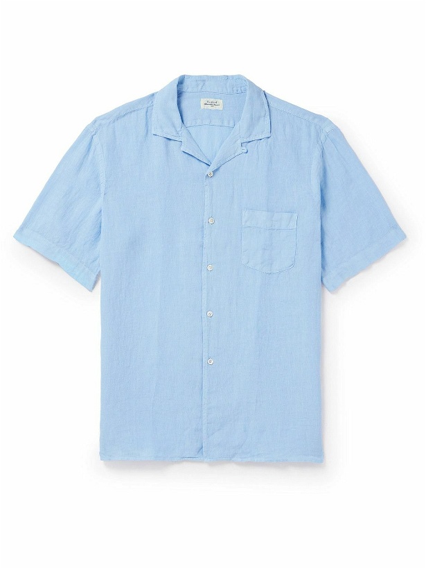Photo: Hartford - Palm Convertible-Collar Linen Shirt - Blue