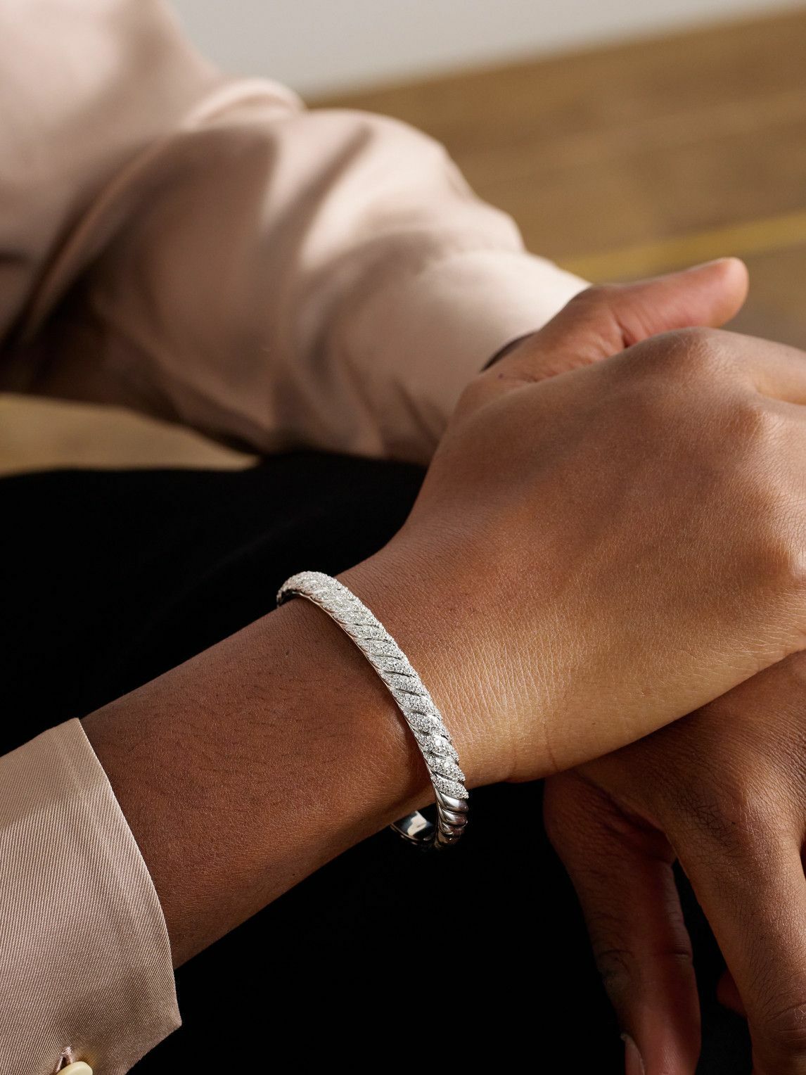David Yurman - Sculpted Cable 18-Karat White Gold Diamond Cuff
