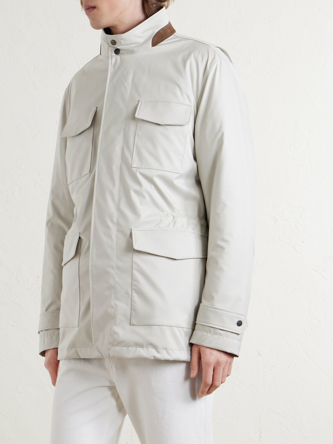 Kiton - Suede-Trimmed Shell Field Jacket - Neutrals