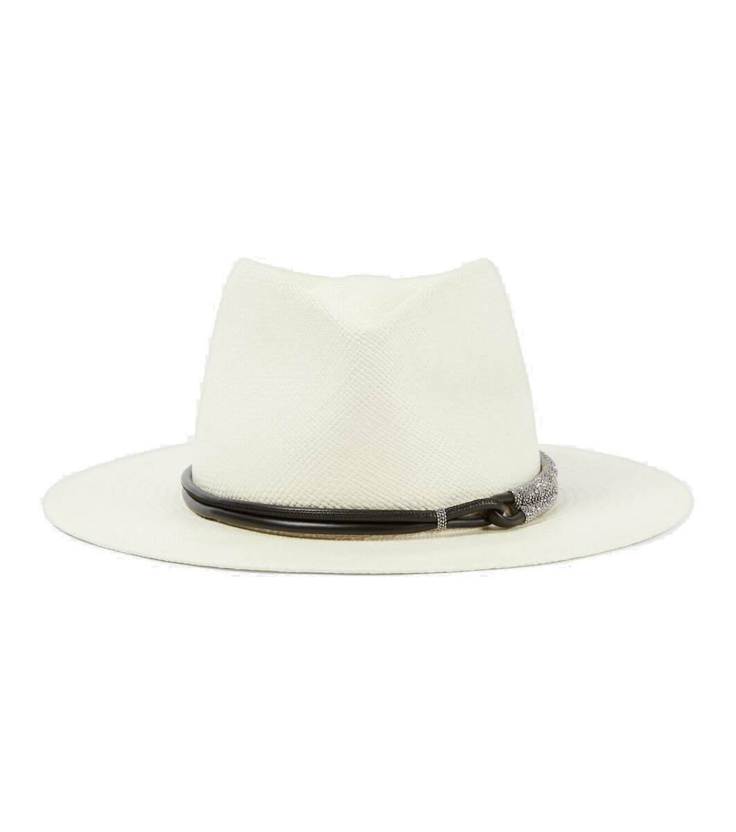 Brunello Cucinelli Leather-trimmed straw fedora Brunello Cucinelli