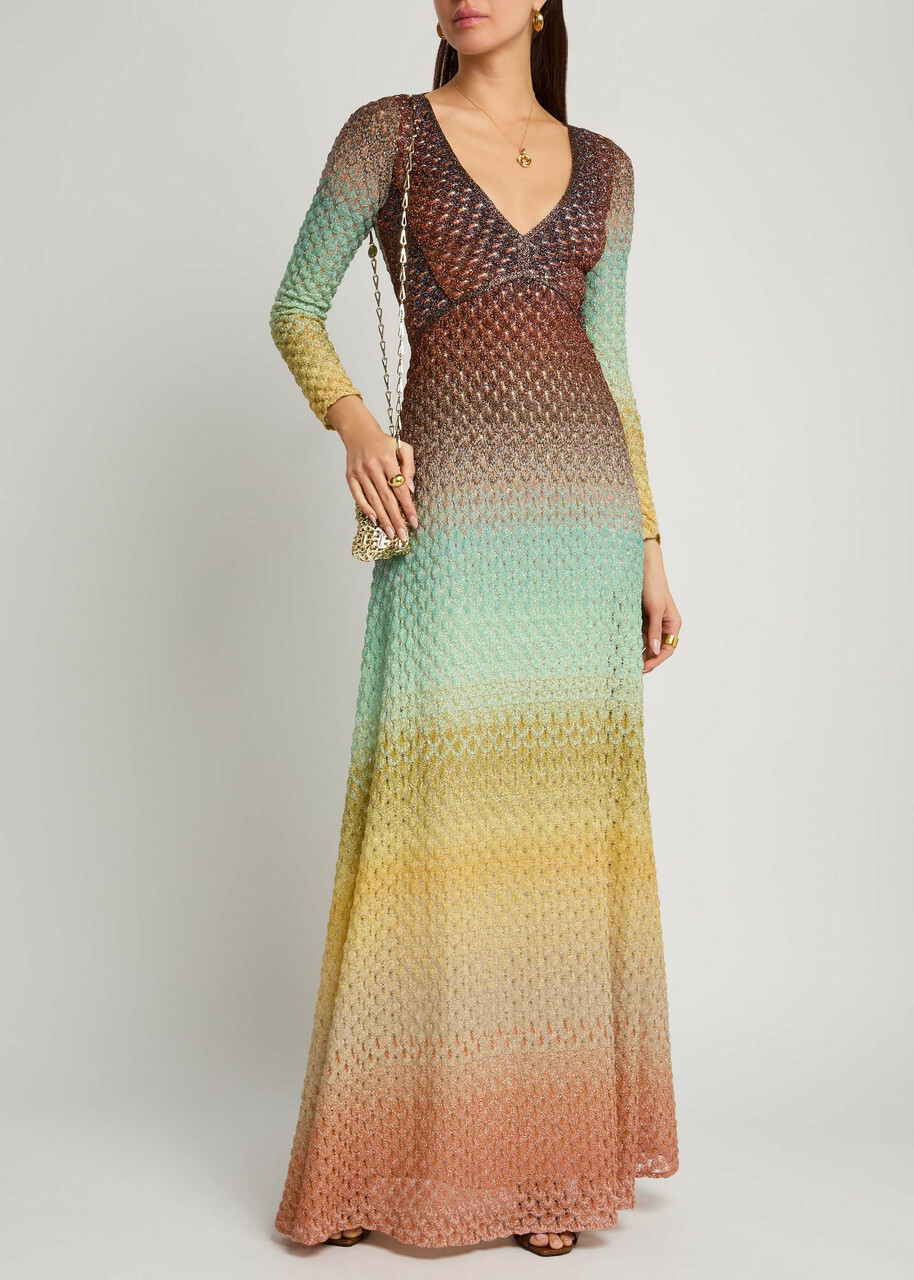 knee length dresses for ladies Missoni Vintage Colorful Metallic Maxi Dress – Amarcord Vintage Fashion main image 1