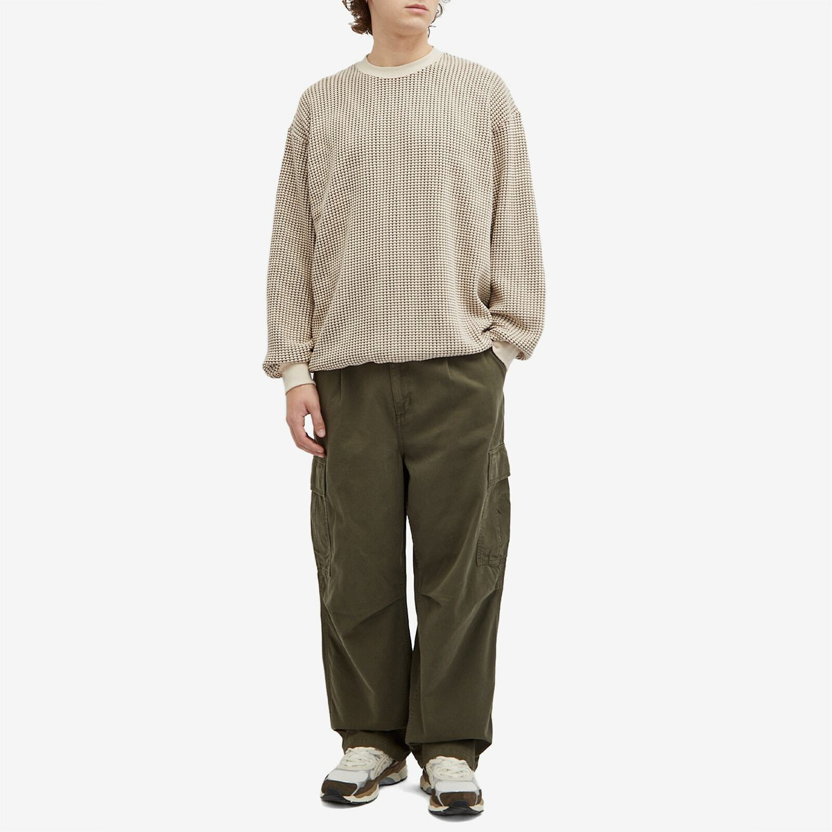 BEAMS Men's Double Heavy Waffle Sweatshirt in Beige