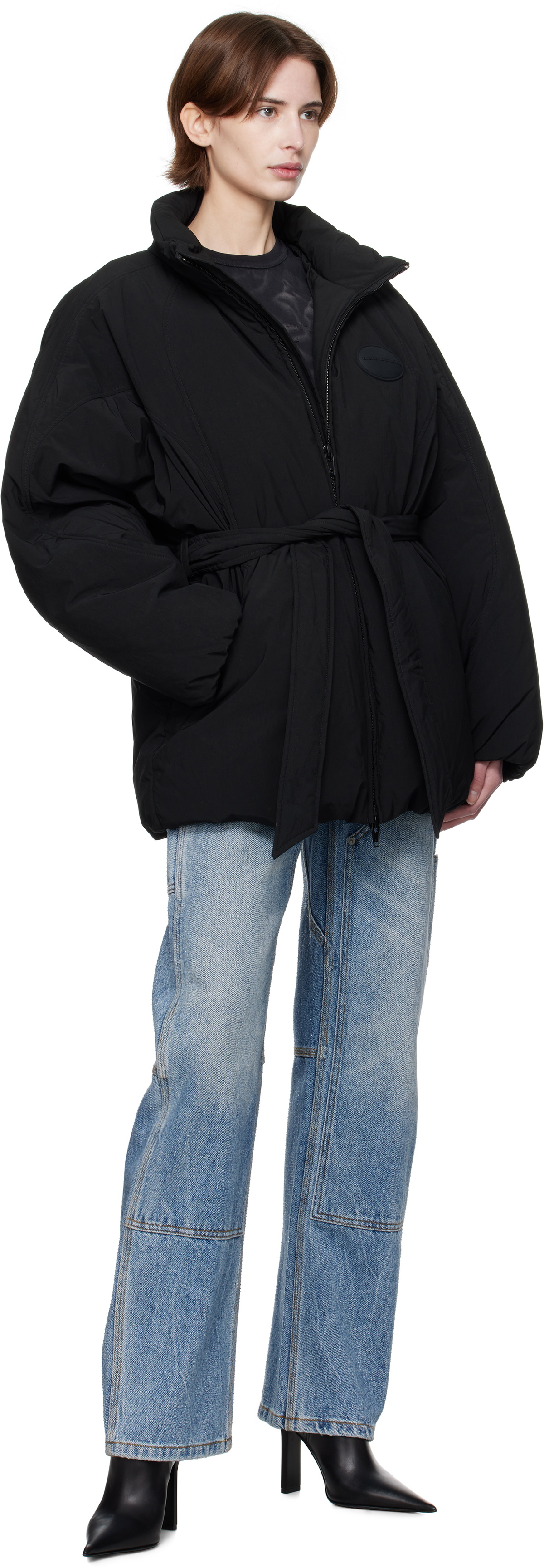 alexanderwang ダウンジャケット パフジャケット ロゴ Black & White Matte Nylon Puffer Jacket in WHITE/BLACK