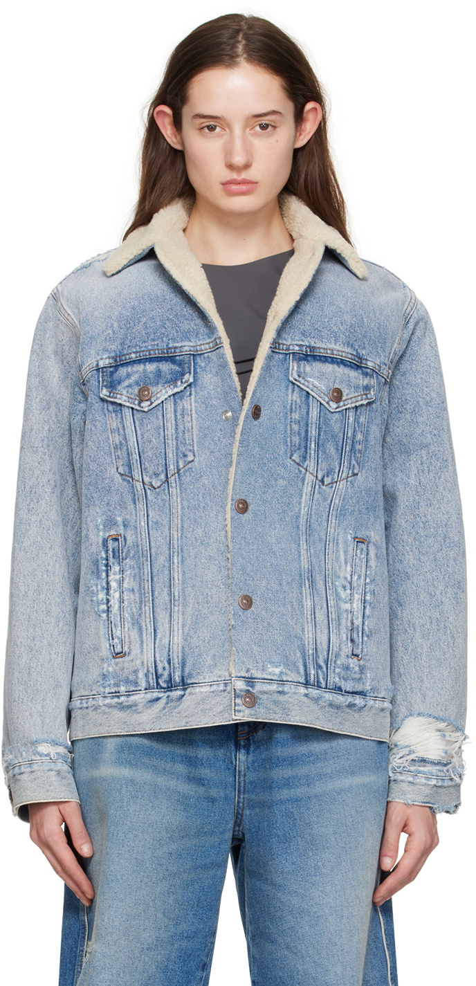 MM6 Maison Margiela Blue Faux-Fur Collar Denim Jacket MM6 Maison Margiela