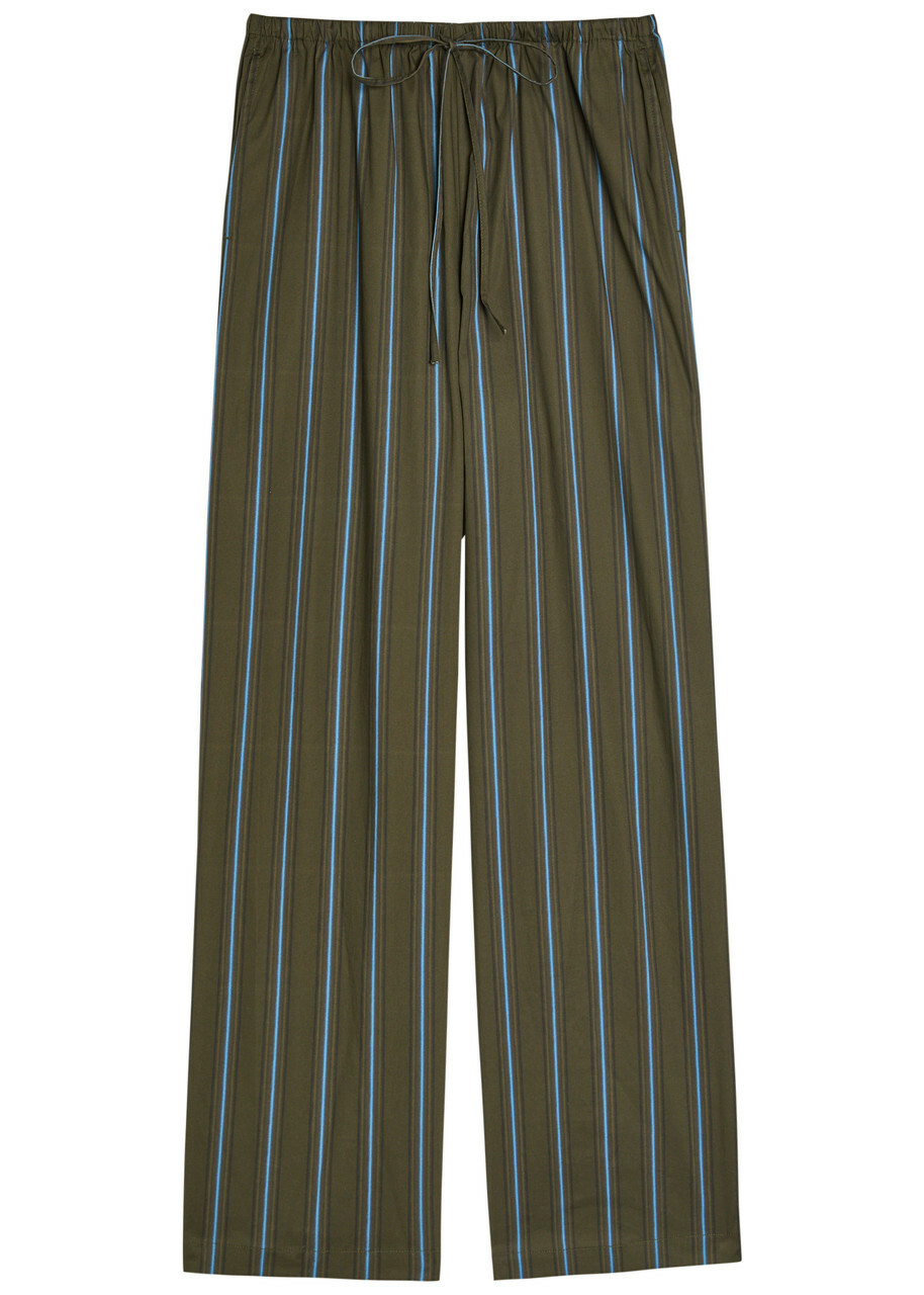 Staud Mateo Striped Stretch-cotton Poplin Trousers Grey