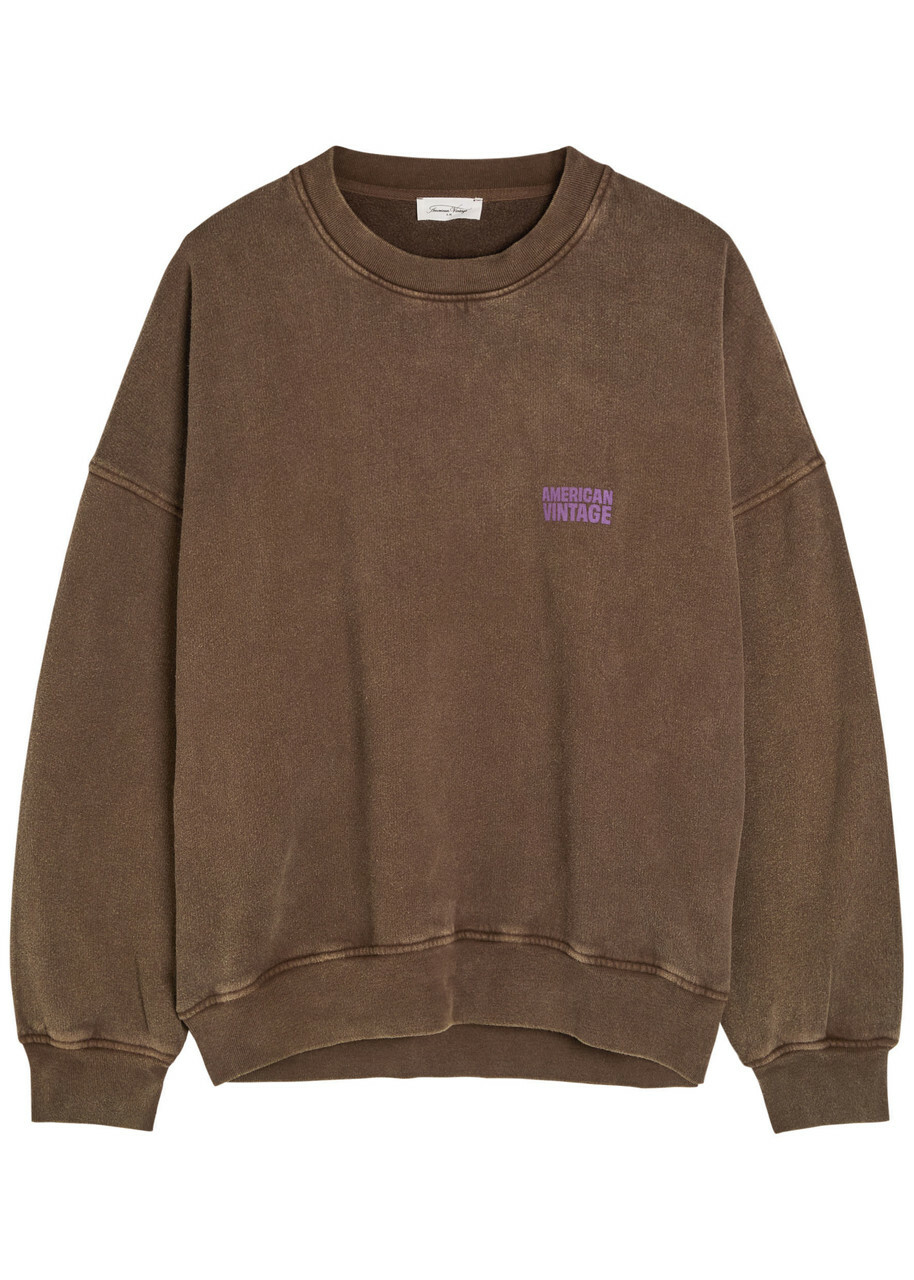 American Vintage Plizzy Logo-print Cotton Sweatshirt Light Brown