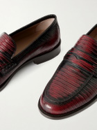 Manolo Blahnik - Perry Lizard-Effect Leather Loafers - Red