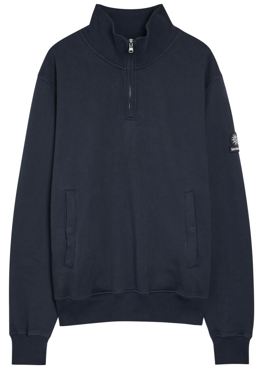 Sandbanks Logo-appliquéd Quarter-zip Cotton Sweatshirt Navy