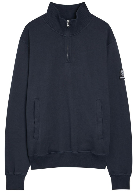 Photo: Sandbanks Logo-appliquéd Quarter-zip Cotton Sweatshirt Navy
