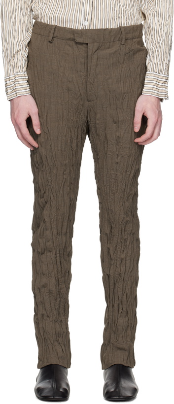 Photo: Bottega Veneta Brown Crushed Wool Slim Trousers